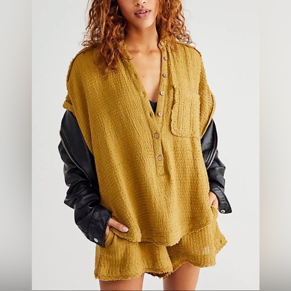 Free People Pants - Free People - All Aboard Waffle Button Down Short Sleeve Short Romper Size Med